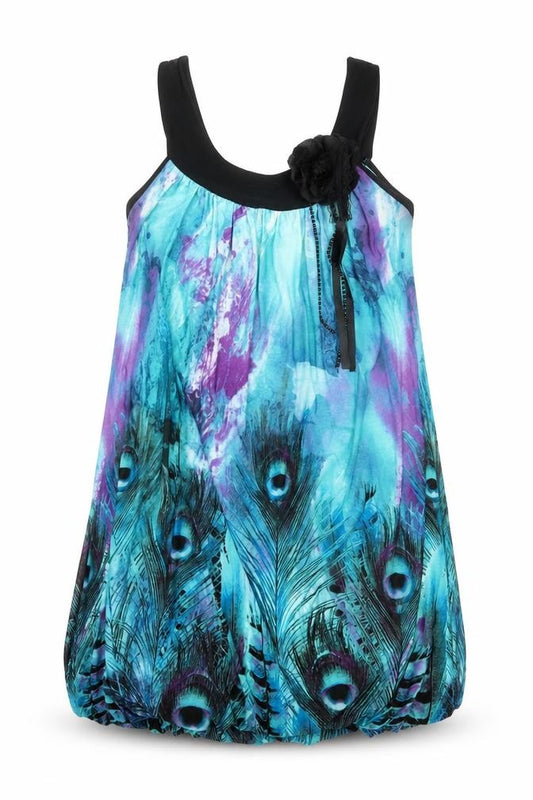 Front view of Quiz women’s blue geometric polyester a-line, size UK 12, scoop neck pullover