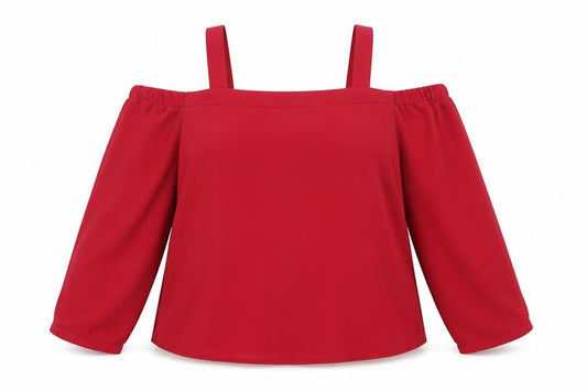 Front view of New Look women’s red polyester basic blouse, size UK 14, square neck