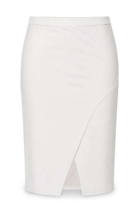 Front view of Boohoo women’s grey polyester a-line skirt, size UK 12