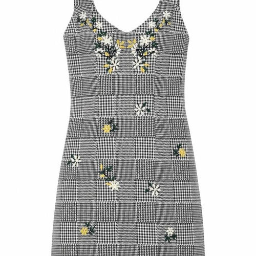 Topshop Womens Grey Plaid Polyester Tank Dress Size 8 V-Neck Zip