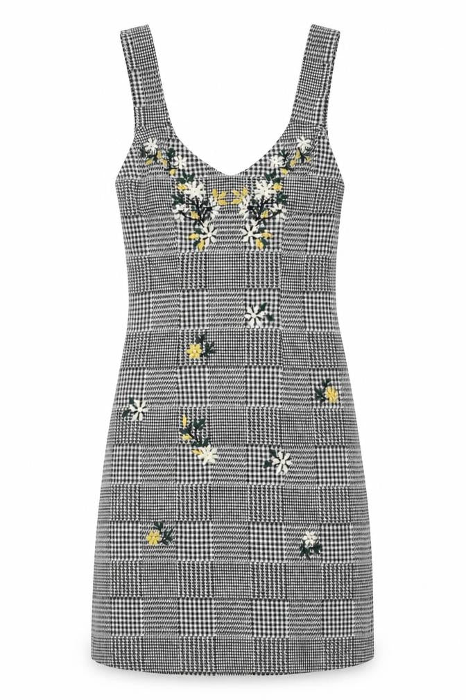 Topshop Womens Grey Plaid Polyester Tank Dress Size 8 V-Neck Zip