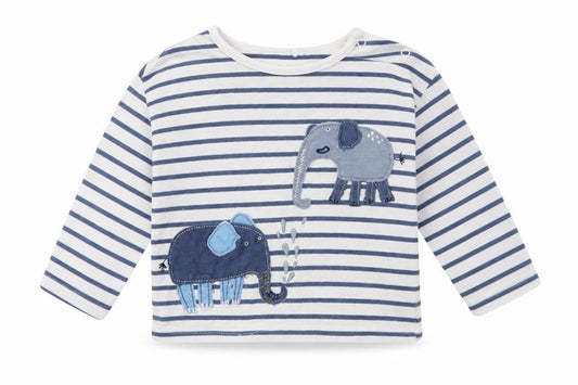 Front view of Next Baby White Striped Cotton Pullover T-Shirt, size 0-3, Months Crew Neck Snap