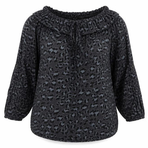 Calzonie Womens Grey Animal Print Viscose Basic Blouse Size L Off the Shoulder