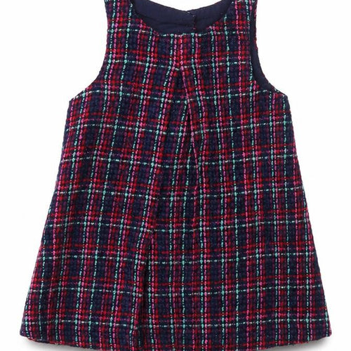 Dunnes Stores Baby Blue Plaid Acrylic Shift Size 9-12 Months Boat Neck Button