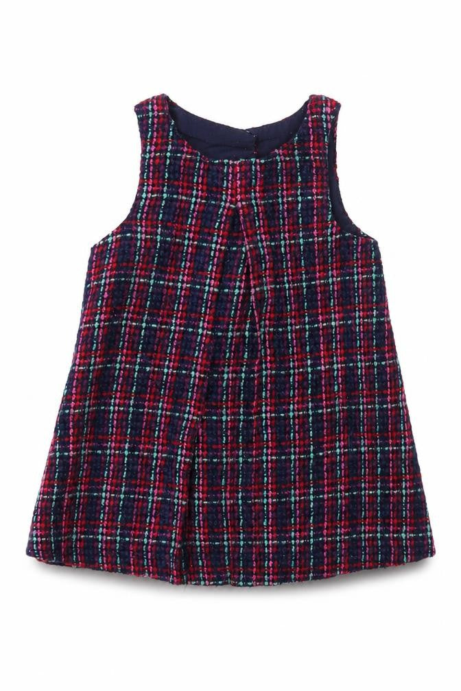 Dunnes Stores Baby Blue Plaid Acrylic Shift Size 9-12 Months Boat Neck Button