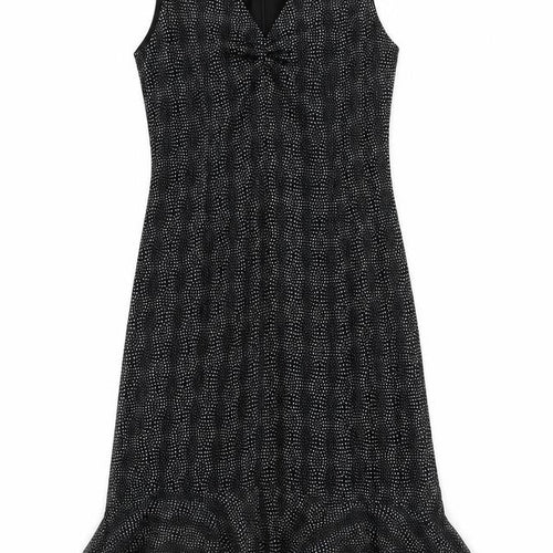 The Collection Womens Black Polka Dot Polyester Fit & Flare Size 12 Round Neck Zip