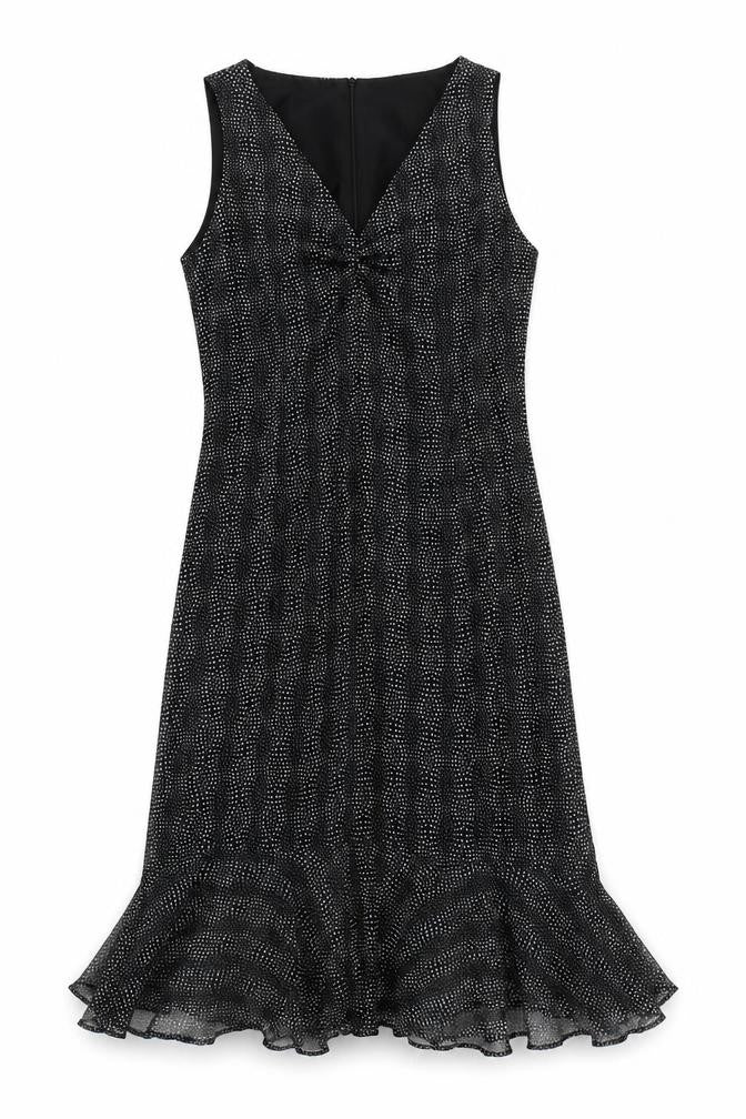 The Collection Womens Black Polka Dot Polyester Fit & Flare Size 12 Round Neck Zip