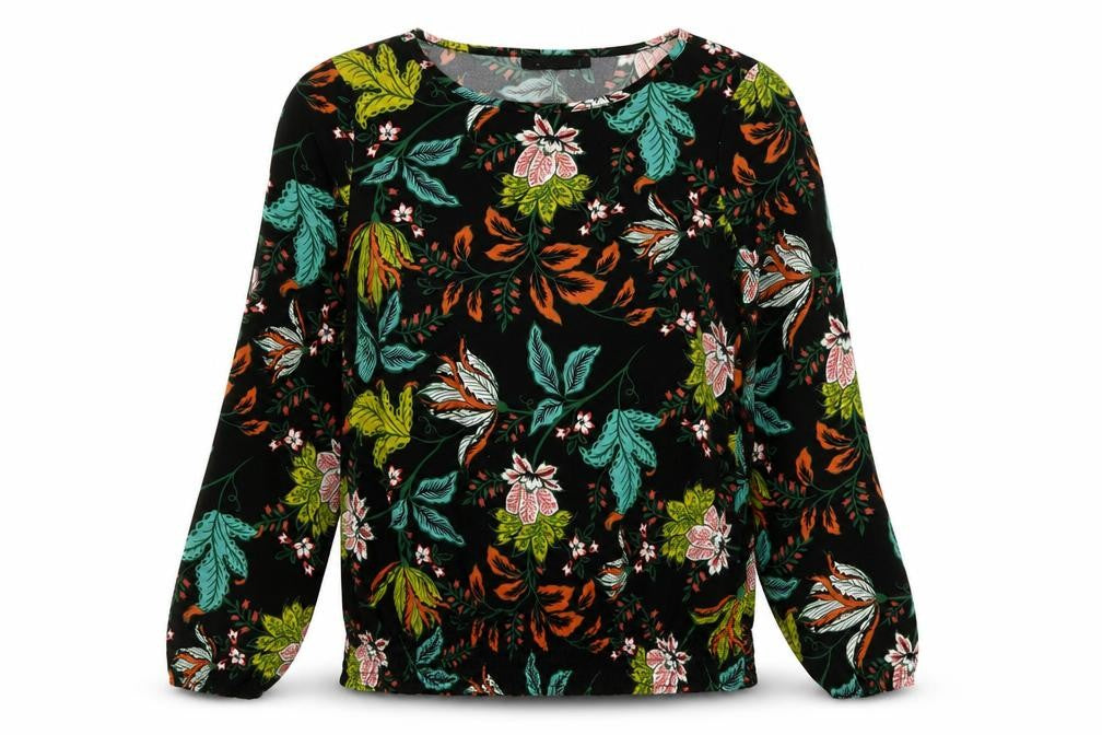 Rachel Zoe Womens Black Floral Polyester Basic T-Shirt Size XS Boat Neck