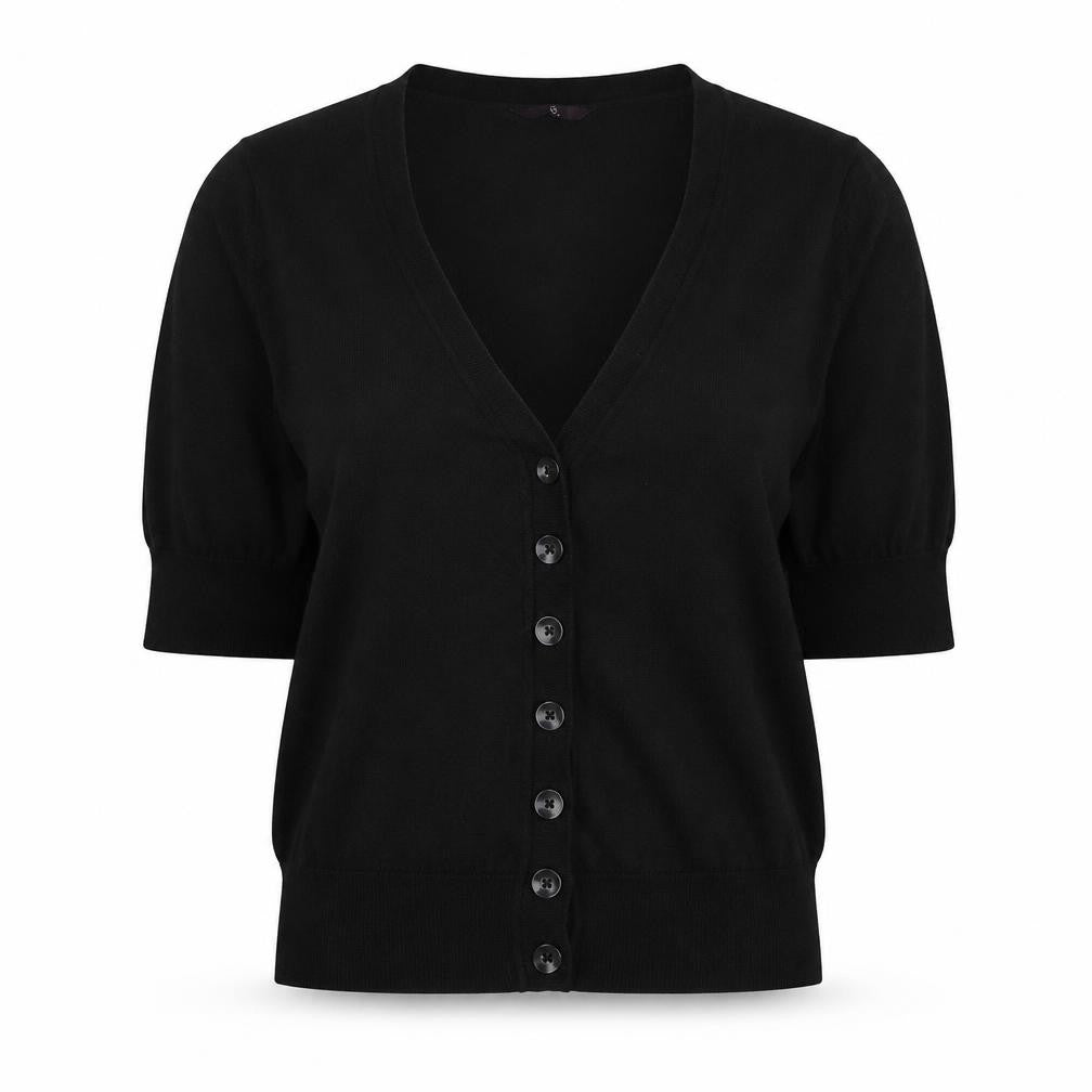 Arcadia Womens Black V-Neck Cotton Cardigan Jumper Size 14
