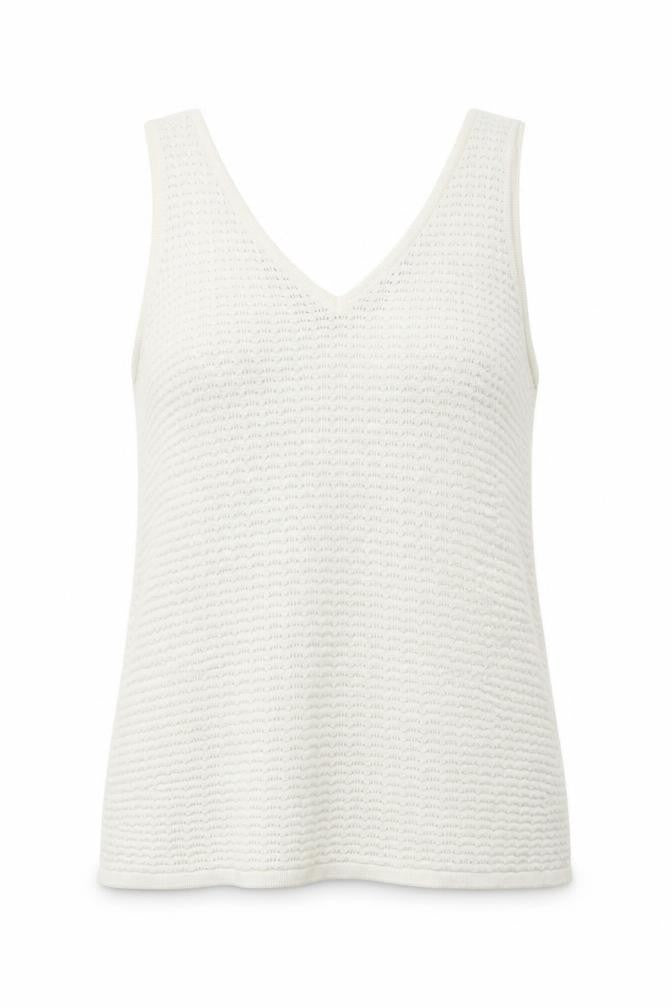 Front view of Great Plains women’s white viscose basic tank, size UK 14, v-neck