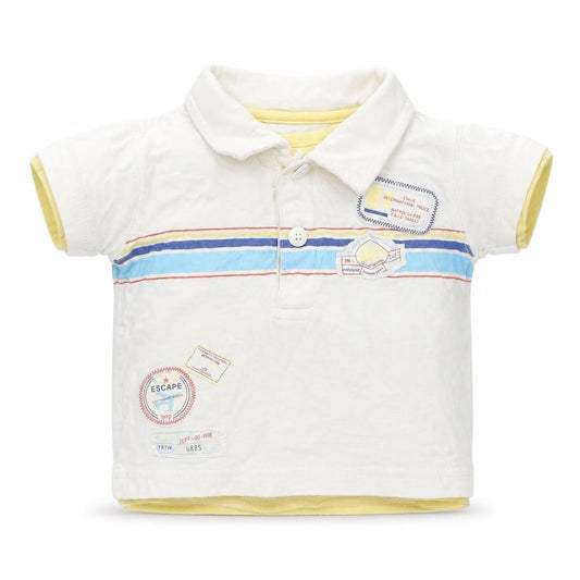 Front view of Dunnes Baby White Cotton Basic Polo, size 0-3, Months Collared
