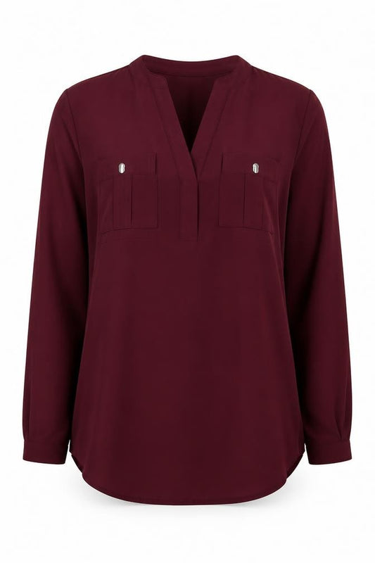 Front view of Dorothy Perkins women’s purple polyester basic blouse, size UK 8, collared