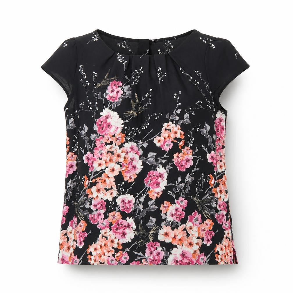 Front view of Dorothy Perkins women’s multicoloured floral polyester basic blouse, size UK 10, round neck
