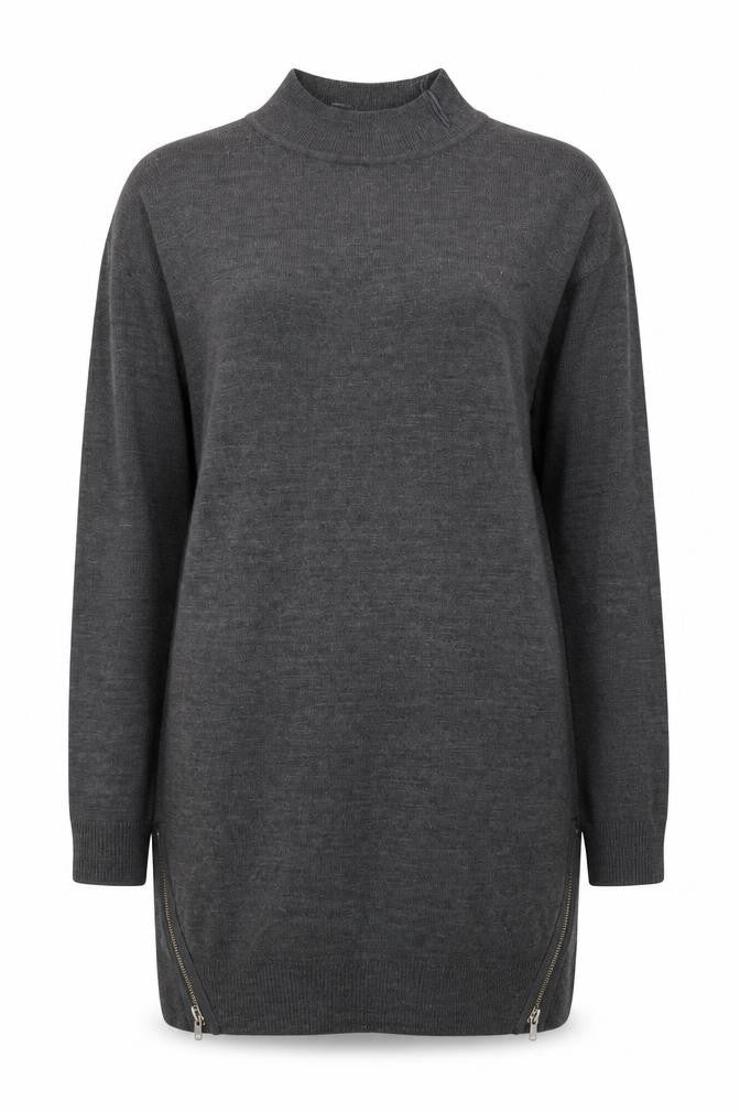 Front view of Heart & Soul women’s grey crew neck acrylic jumper, size UK 12