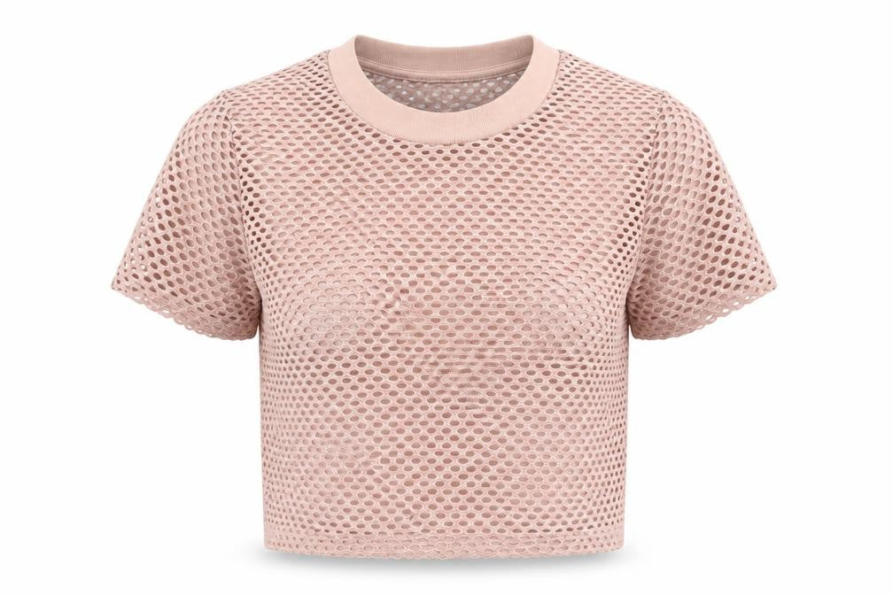 Topshop Womens Pink Polyester Cropped T-Shirt Size 8 Mock Neck