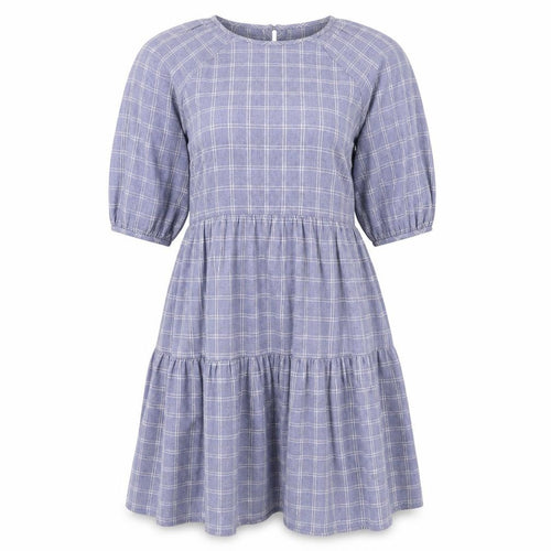 Primark Womens Blue Plaid 100% Cotton A-Line Size 8 Scoop Neck