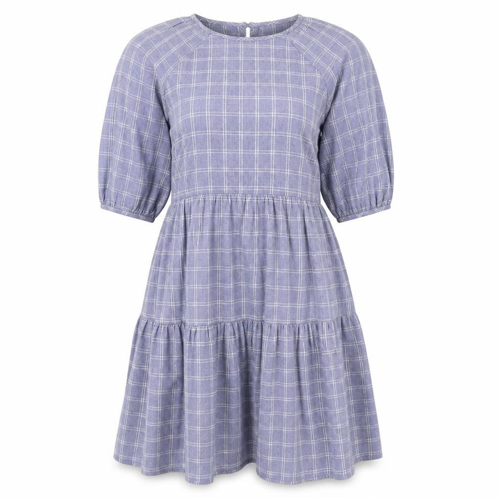 Primark Womens Blue Plaid 100% Cotton A-Line Size 8 Scoop Neck
