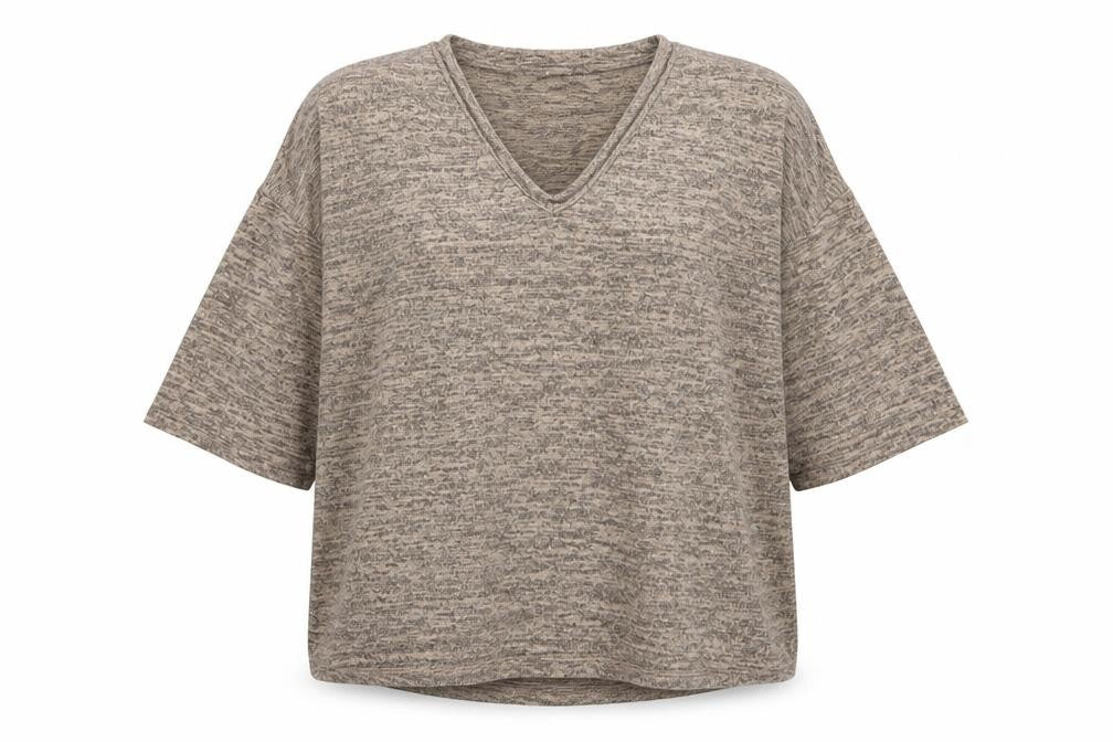 Front view of New Look women’s beige v-neck polyester jumper, size L