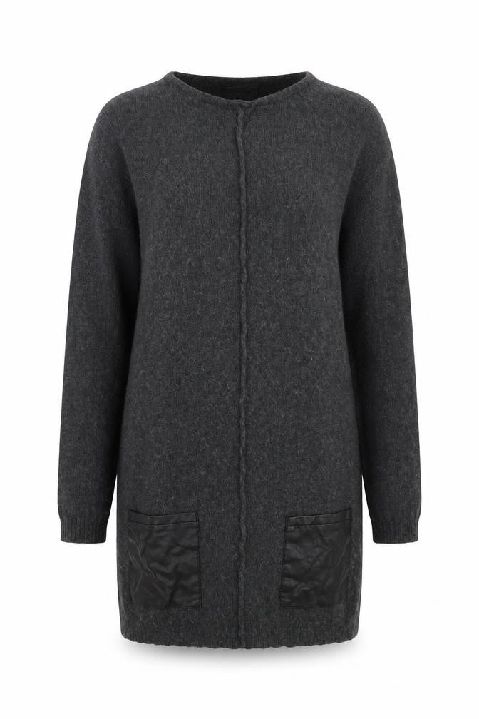 Front view of Atmosphere women’s grey round neck viscose jumper, size UK 8