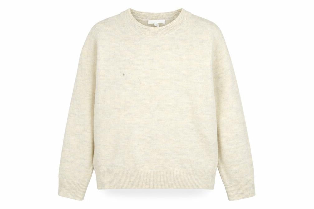 Front view of H&M women’s beige round neck acrylic jumper, size S
