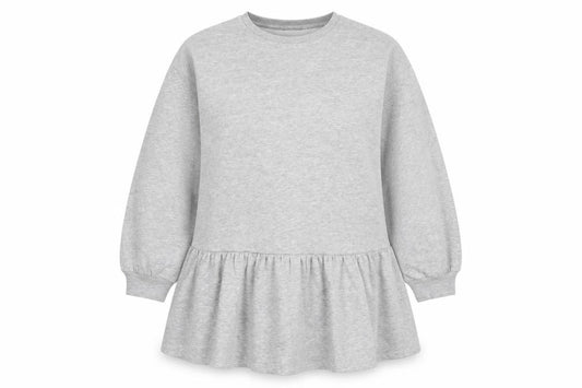 Front view of F&F women’s grey cotton jumper dress, size UK 12, round neck