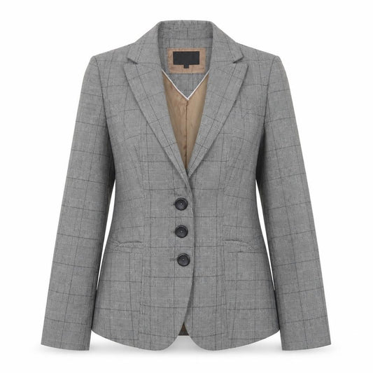 Front view of Next women’s grey houndstooth polyester jacket suit jacket, size UK 8