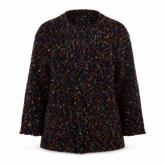 Front view of Limited Collection women’s multicoloured v-neck polka dot acrylic cardigan jumper, size M