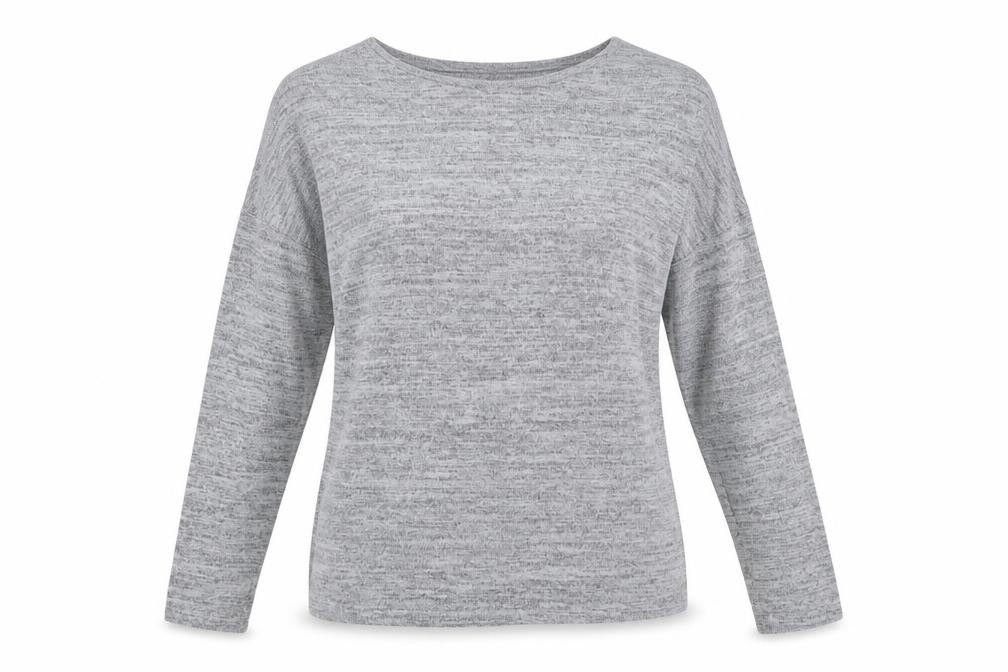 Front view of New Look women’s grey round neck polyester jumper, size S