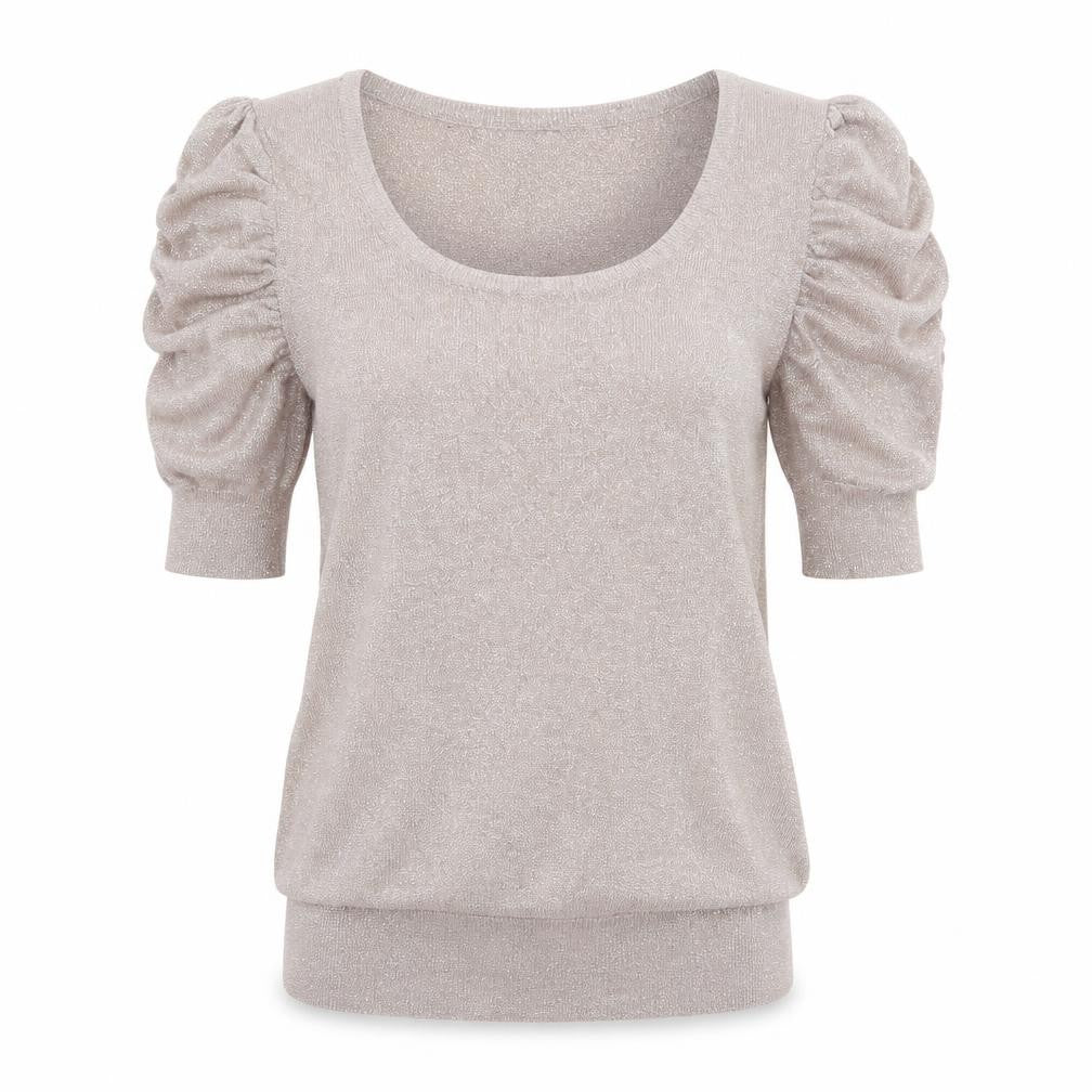 Front view of Topshop women’s pink round neck viscose jumper, size UK 8
