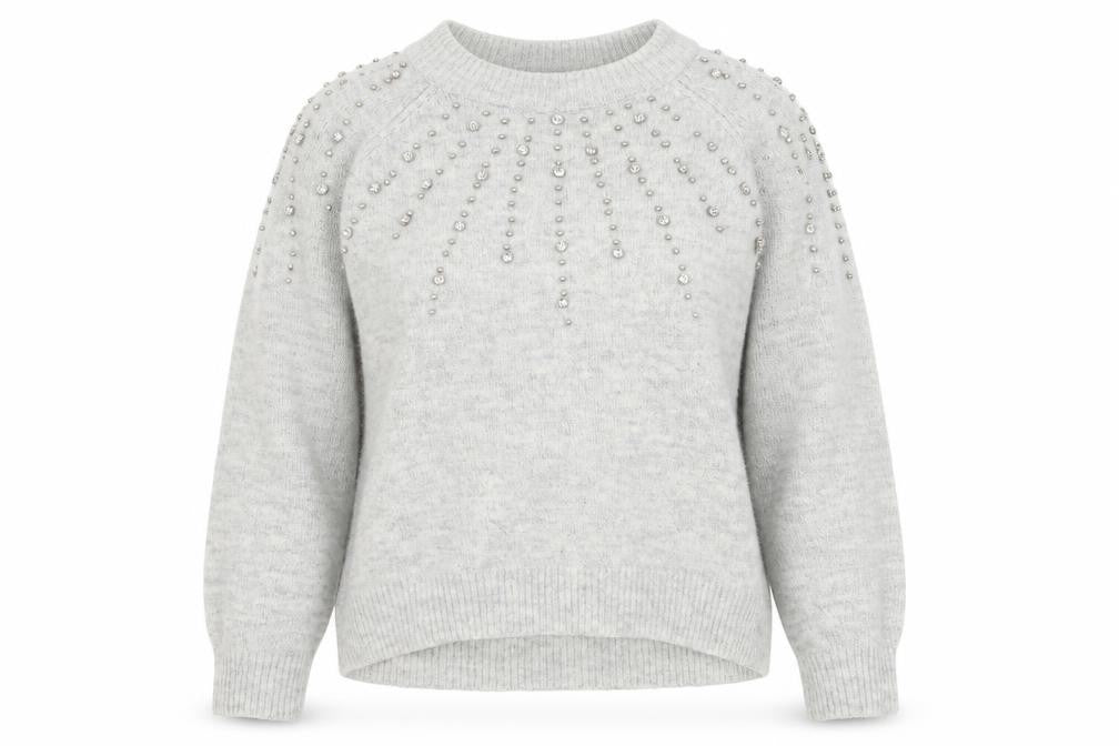 Front view of George women’s grey round neck acrylic jumper, size XS