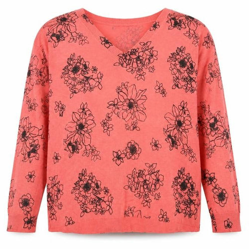 Marks and Spencer Womens Red V-Neck Floral Acrylic Pullover Jumper Size M