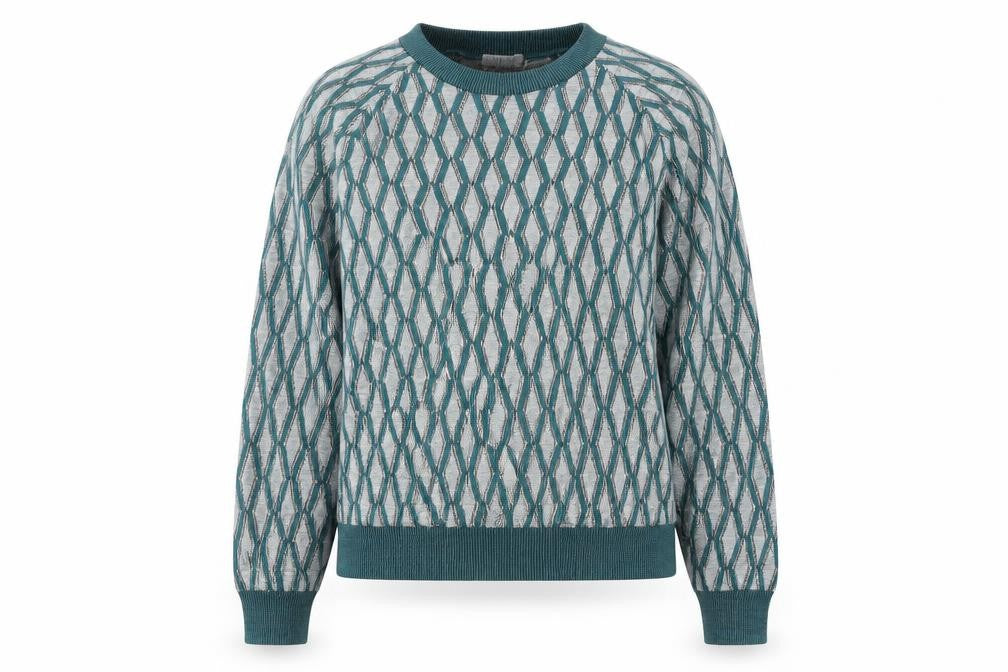 Front view of Cooperative women’s multicoloured round neck geometric polyester jumper, size M