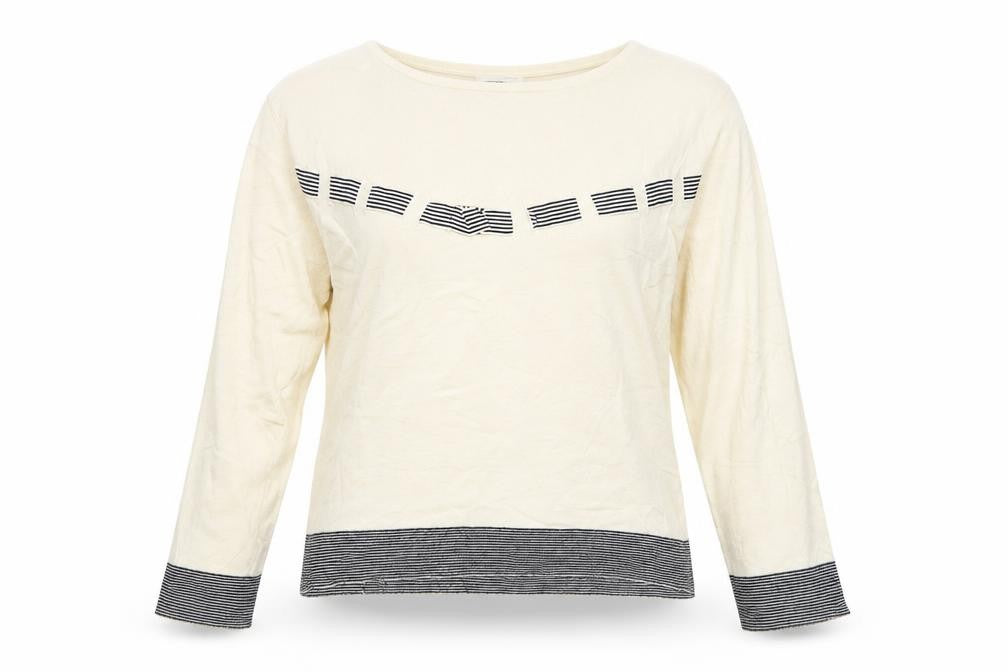 Front view of MILLY women’s ivory round neck viscose jumper, size M