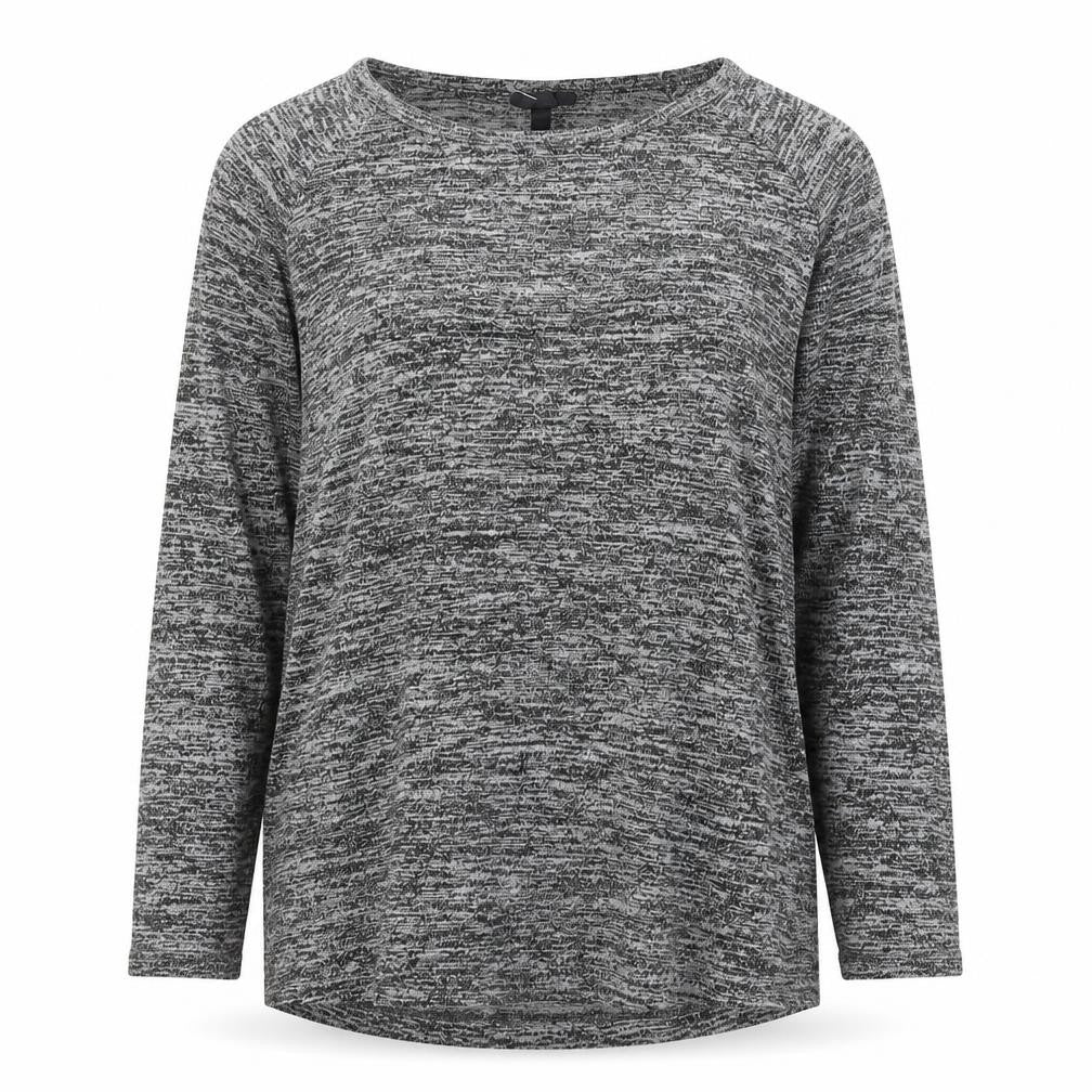 Front view of Topshop women’s grey round neck viscose jumper, size UK 10