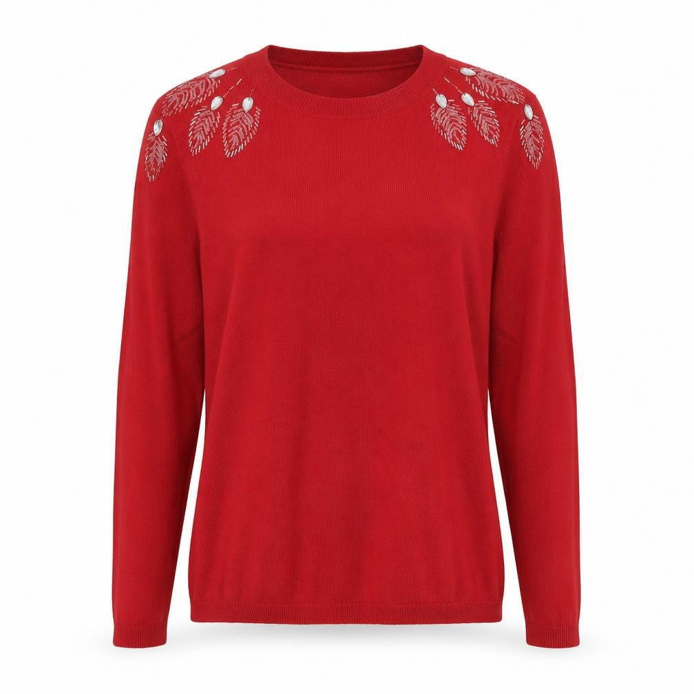 Front view of Gallery women’s red round neck viscose jumper, size M