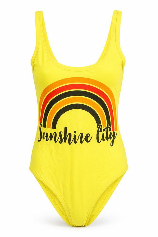 Front view of I SAW IT FIRST women’s yellow viscose bodysuit one-piece, size UK 8, - sunshine