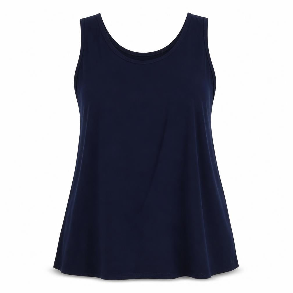 Front view of Preworn women’s blue polyester tunic tank, size XL, round neck