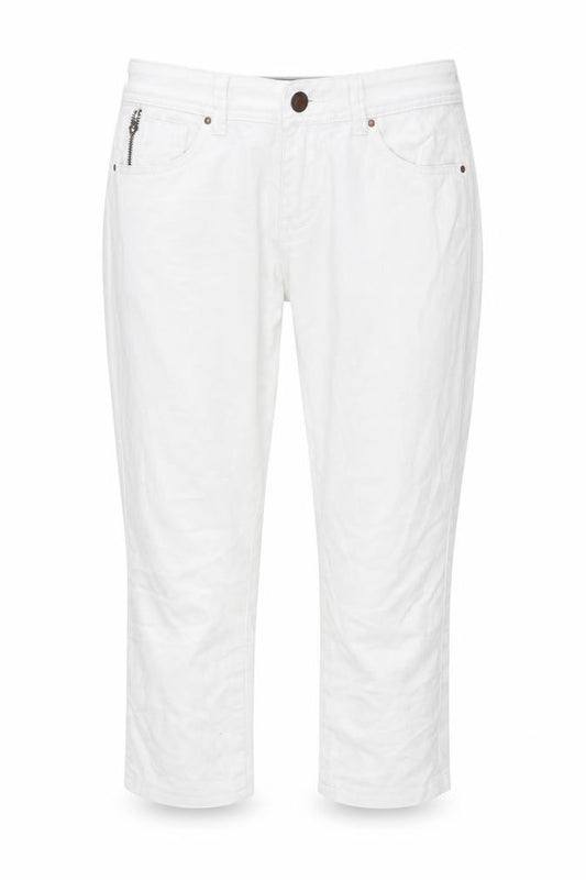 Front view of Dunnes women’s white cotton capri jeans, size UK 10, 22-inch leg regular