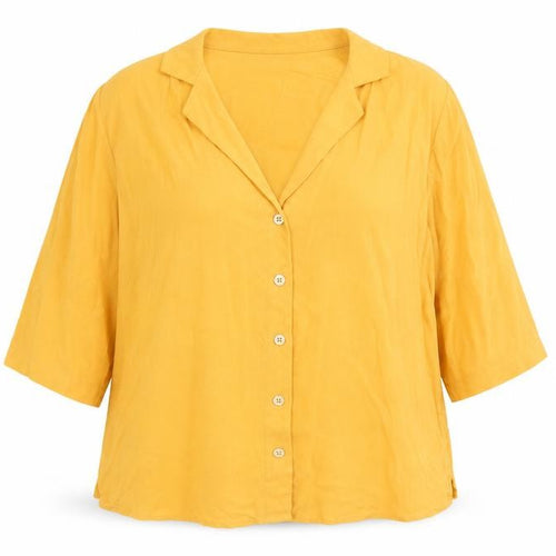 Marks & Spencer Womens Orange Viscose Basic Button-Up Size 16 V-Neck