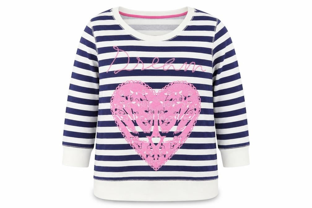 Front view of George women’s blue striped cotton pullover sweatshirt, size UK 16, pullover