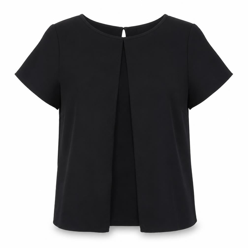 Front view of Betty Barclay women’s black polyester basic blouse, size UK 12, boat neck
