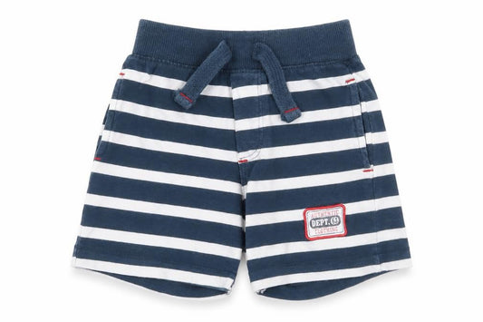 Front view of Dunnes boys’ blue striped cotton cropped trousers, size 12-18, months