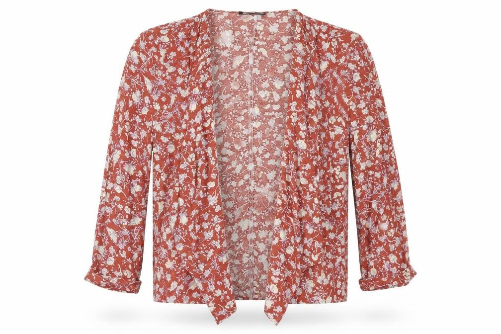 Front view of Daisy Collection women’s multicoloured floral viscose basic blouse, size UK 12, v-neck