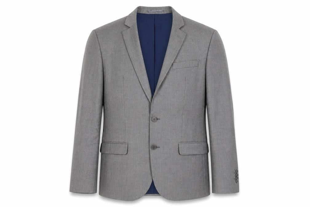 Front view of River Island men’s grey polyester jacket suit jacket, size 40