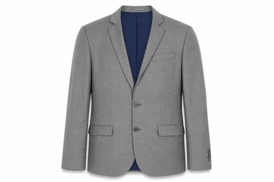 Front view of River Island men’s grey polyester jacket suit jacket, size 40