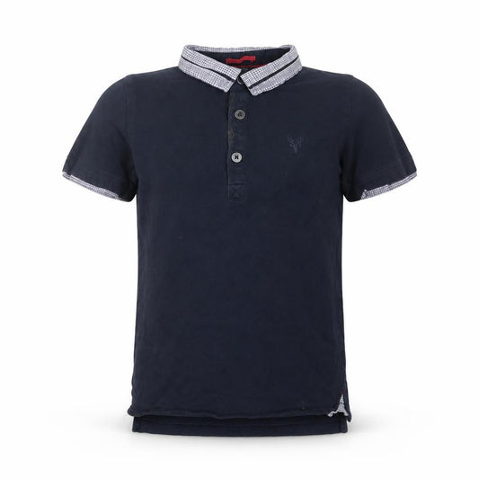 Front view of Next boys’ blue cotton basic polo, size 6, years collared button
