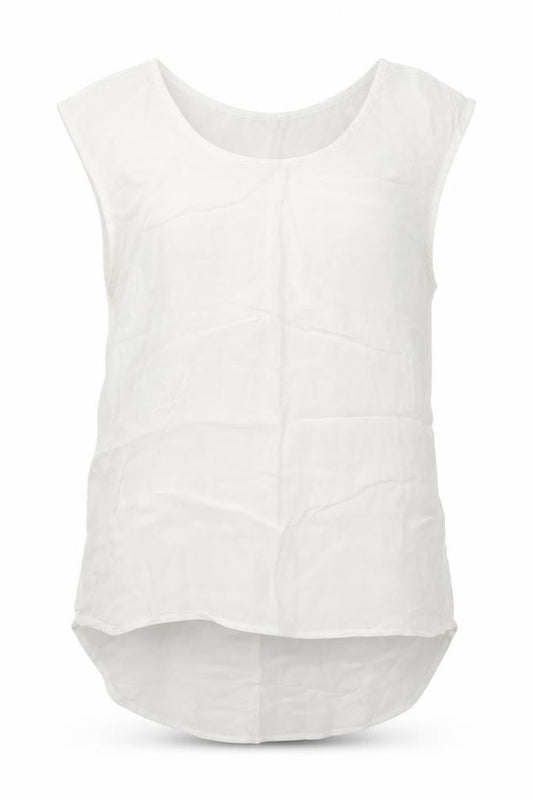 Front view of Forever 21 women’s white polyester basic tank, size S, crew neck