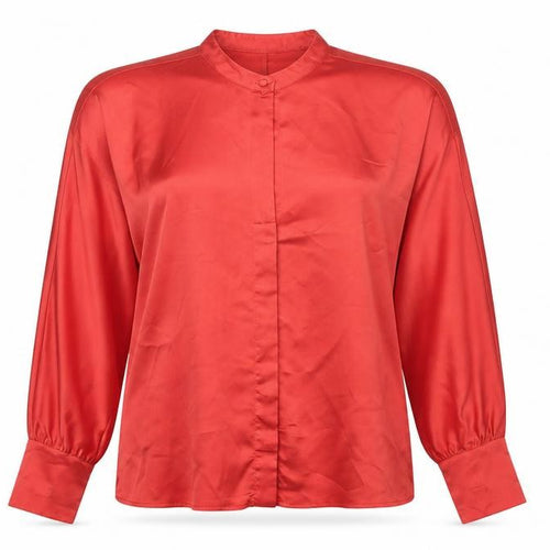 Mango Womens Red Polyester Basic Blouse Size L Crew Neck