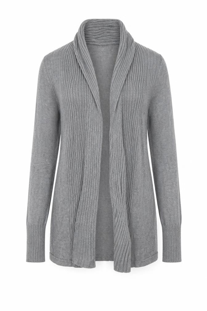 Front view of H&M women’s grey v-neck viscose cardigan jumper, size M