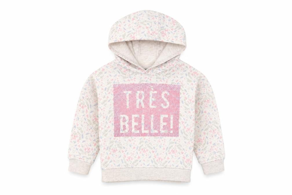 Front view of Primark girls’ grey floral cotton pullover hoodie, size 2-3, years pullover - tres belle